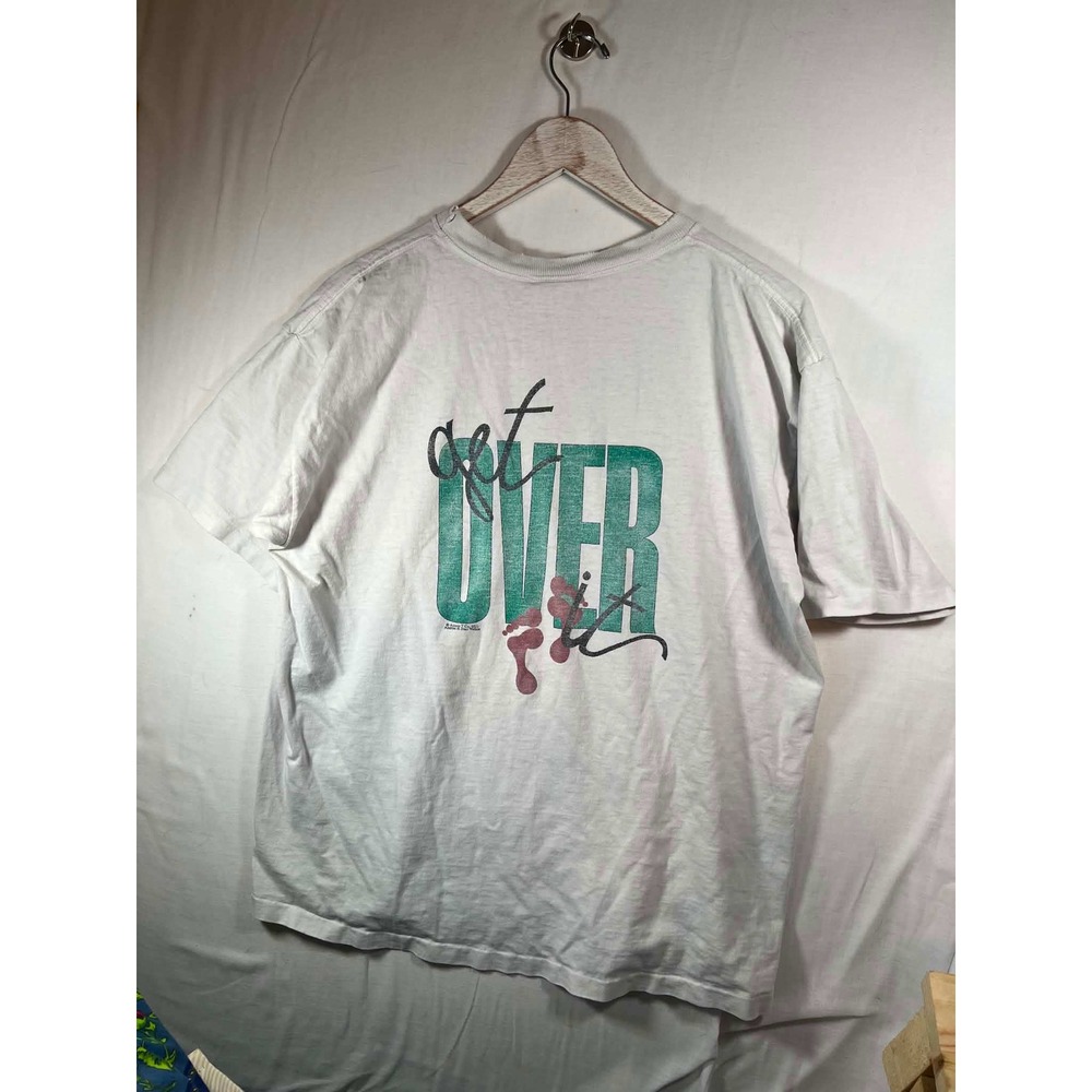 Vintage Ayers Rock Australia Get Over It Graphic T-Shirt White Distressed Large